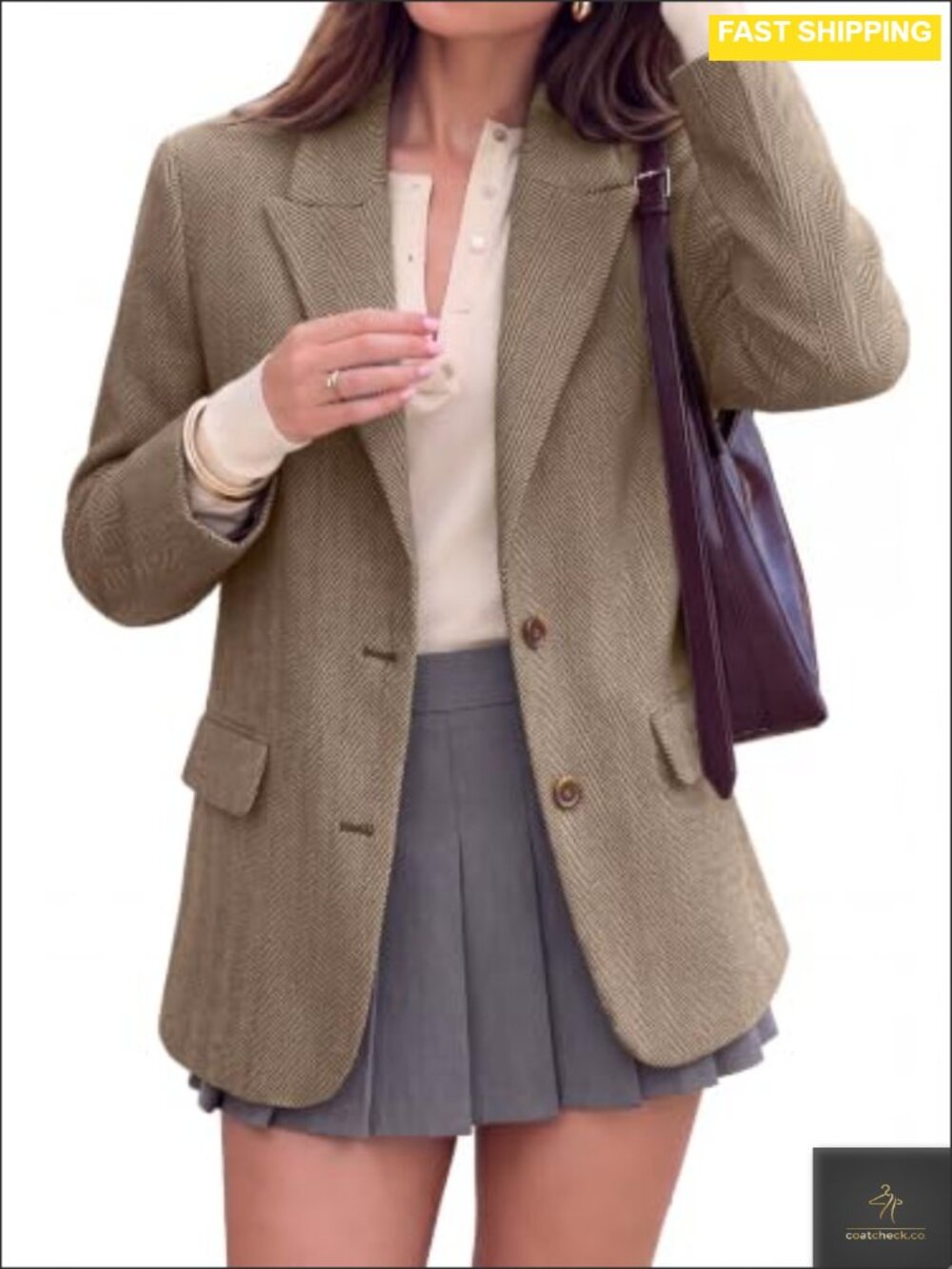 Womens Houndstooth Blazer Suit Jacket Relaxed Fit Business Casual